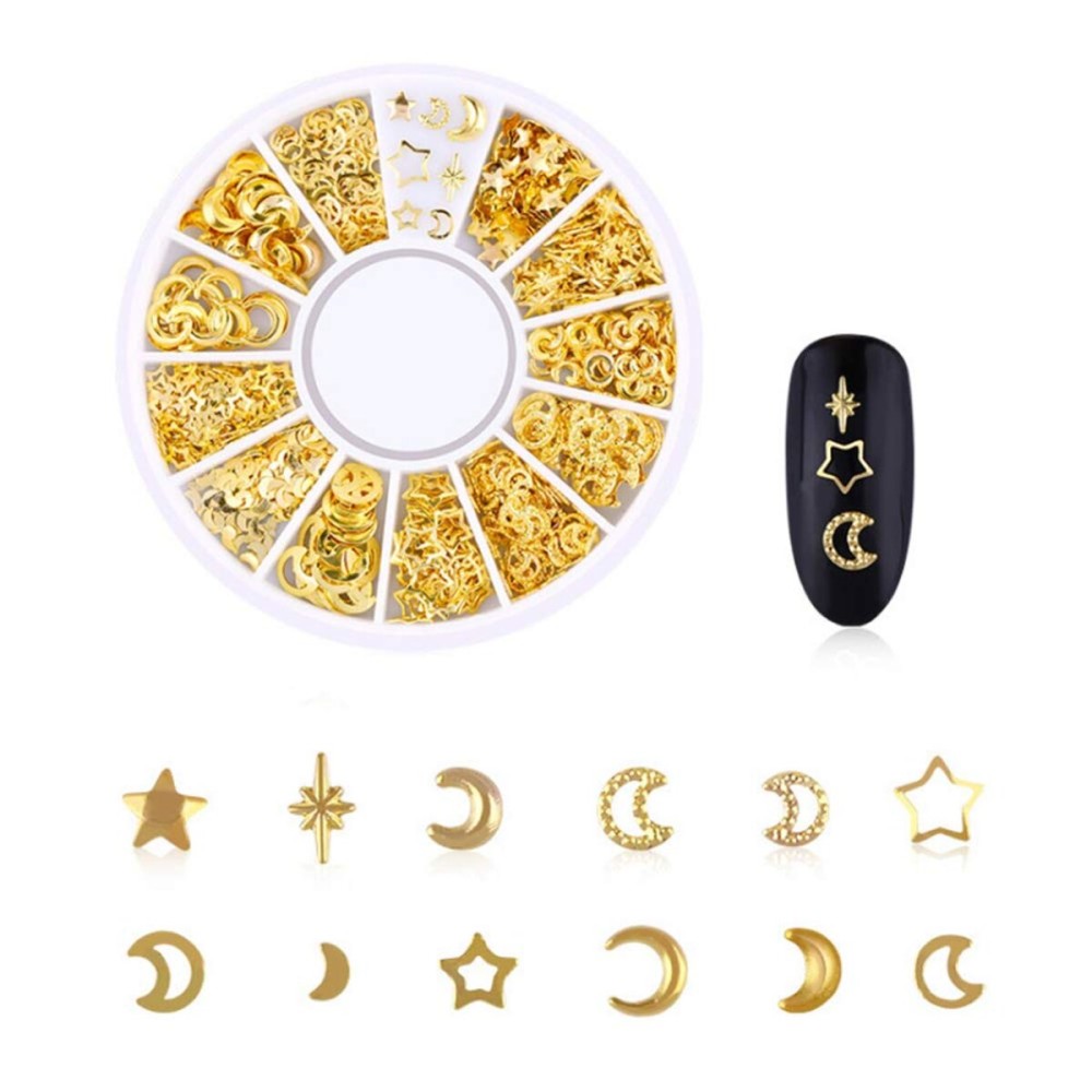 AKOAK 200Pcs 3D Alloy Nail Art Decorative Star and Moon Rivets, Mini Nail Accessories, Professional Nail Sticker Accessories AKOAK 200Pcs 3D Alloy Nail Art Decorative Star and Moon Rivets, Mini Nail Accessories, Professional Nail Sticker Accessories