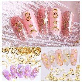 AKOAK 200Pcs 3D Alloy Nail Art Decorative Star and Moon Rivets, Mini Nail Accessories, Professional Nail Sticker Accessories AKOAK 200Pcs 3D Alloy Nail Art Decorative Star and Moon Rivets, Mini Nail Accessories, Professional Nail Sticker Accessories