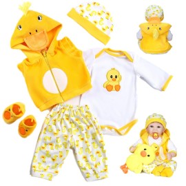 Reborn Baby Dolls Clothes 22 inch Outfit Accessories Yellow Duck 5pcs Set for 20-22 Inch Reborn Doll Newborn Girl&Boy