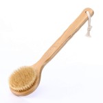 HiKin Dry Bath Body Brush 12.6, Long Handle Natural Bristles Shower Brush Back Scrubber with Anti-Slip Wooden Handle, Good for Exfoliating, Blood Circulation, Detox and Cellulite, etc.