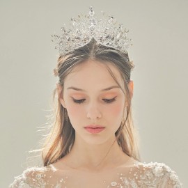 Yolmina Baroque Queen Crown, Sliver Wedding Crown and Tiara for Bride Handmade Princess Crystal Rhinestone Headband Tiaras for Women, Fairy Hair Accessories for Wedding Halloween Party Music Festival