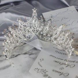 Yolmina Baroque Queen Crown, Sliver Wedding Crown and Tiara for Bride Handmade Princess Crystal Rhinestone Headband Tiaras for Women, Fairy Hair Accessories for Wedding Halloween Party Music Festival
