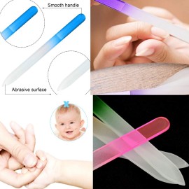 12 Pack Glass Nail Files with Case Crystal Glass Fingernail Files Double Sided Glass Nail File Mixed Color Manicure Set