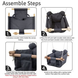 Baby Canvas Hanging Swing Seat Toddler Secure Indoor & Outdoor Hammock Toy Grey