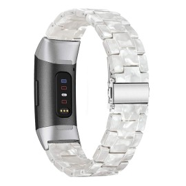 Wongeto Resin Bands Compatible for Fitbit Charge 4 / Charge 3 Bands and Charge 3 SE BandReplacement Wrist Accessory Rose Gold Buckle Fitness Bands Straps Bracelet Wristbands Women Men (Pear white)