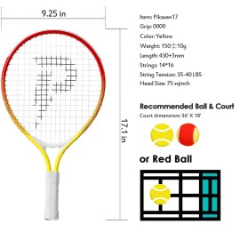 PIKASEN 17 Kids Tennis Racket Best Starter Kit for Kids Age 4 and Under with Shoulder Strap Bag and Mini Tennis Racket Toddler Tennis Raquet (Yellow)