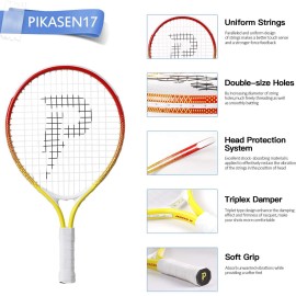 PIKASEN 17 Kids Tennis Racket Best Starter Kit for Kids Age 4 and Under with Shoulder Strap Bag and Mini Tennis Racket Toddler Tennis Raquet (Yellow)