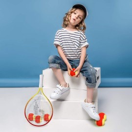 PIKASEN 17 Kids Tennis Racket Best Starter Kit for Kids Age 4 and Under with Shoulder Strap Bag and Mini Tennis Racket Toddler Tennis Raquet (Yellow)