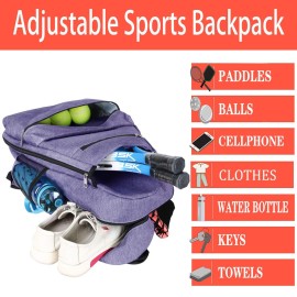 ACOSEN Tennis Bag Tennis Backpack - Large Tennis Bags for Women and Men to Hold Tennis Racket,Pickleball Paddles, Badminton Racquet, Squash Racquet,Balls and Other Accessories (Purple)