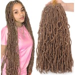 Leeven 18 Inch 2 Packs Synthetic New Faux Locs Crochet Braids Hair Extend 27 Soft Locs Braiding Hair for Women 18 Roots/Pack Blonde Curly Wavy Goddess Faux Locs Crochet Hair Extensions