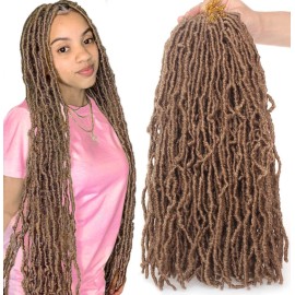 Leeven 18 Inch 2 Packs Synthetic New Faux Locs Crochet Braids Hair Extend 27 Soft Locs Braiding Hair for Women 18 Roots/Pack Blonde Curly Wavy Goddess Faux Locs Crochet Hair Extensions