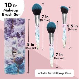 Glamlily 10 Piece Makeup Brush Set with Case, Acrylic Purple and Blue Makeup Brushes