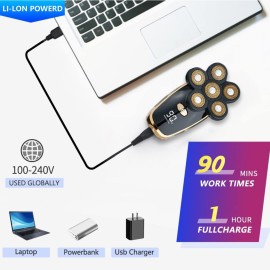 Electric 6D Head Shavers for Bald Men,Electric Razor for Men Head,5-in-1 Grooming Kit Wet Dry Men\'s Head Shavers,Nose Hair Trimmer,Clippers,Cordless Waterproof USB Charging Rechargeable (LK6302)