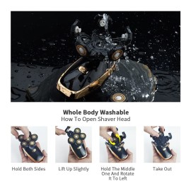 Electric 6D Head Shavers for Bald Men,Electric Razor for Men Head,5-in-1 Grooming Kit Wet Dry Men\'s Head Shavers,Nose Hair Trimmer,Clippers,Cordless Waterproof USB Charging Rechargeable (LK6302)