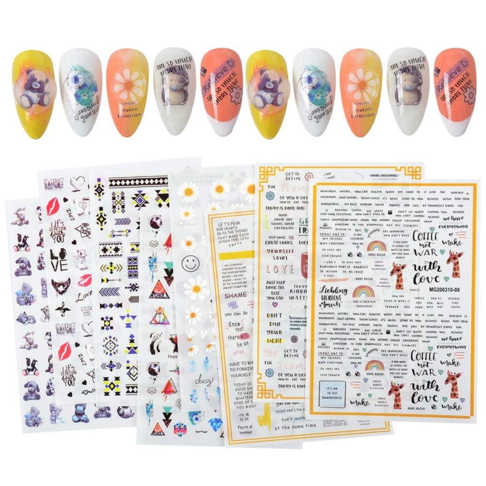MEILINDS 8pc Nail Art Flower Bear Letter Design Decals Sticker DIY Nail Art Manicure Transfer Tips MEILINDS 8pc Nail Art Flower Bear Letter Design Decals Sticker DIY Nail Art Manicure Transfer Tips