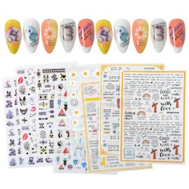 MEILINDS 8pc Nail Art Flower Bear Letter Design Decals Sticker DIY Nail Art Manicure Transfer Tips