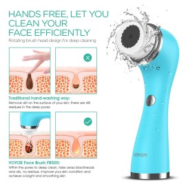 VOYOR Facial Cleansing Brush Rechargeable, Spin Face Brush Waterproof 5-in-1 Body Brush Set for Deep Skin Cleansing, Gentle Exfoliating and Massaging FB500 (Blue)