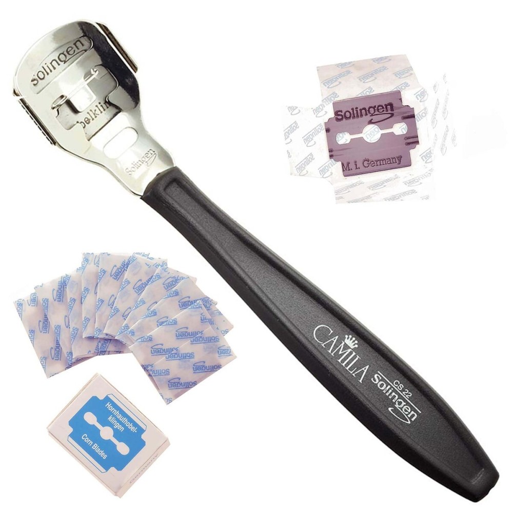 Camila Solingen CS22 5 1/2 Corn Plane Foot Callus Remover, Hard Skin Heel Shaver Pedicure Cutter Kit for Feet and 10 Spare Blades, Pedicure Tools for Healthy Foot Care Made in Solingen Germany