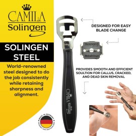 Camila Solingen CS22 5 1/2 Corn Plane Foot Callus Remover, Hard Skin Heel Shaver Pedicure Cutter Kit for Feet and 10 Spare Blades, Pedicure Tools for Healthy Foot Care Made in Solingen Germany