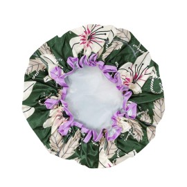 allydrew Wild Side Reusable Women\'s Waterproof Shower Caps for Long Hair, Lilies Green