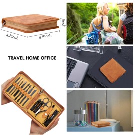FAMILIFE Manicure Set, Professional Manicure Kit Nail Clipper Set Stainless Steel Pedicure Tools Kit with Leather Travel Case for Women Girl Men (Brown)