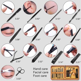 FAMILIFE Manicure Set, Professional Manicure Kit Nail Clipper Set Stainless Steel Pedicure Tools Kit with Leather Travel Case for Women Girl Men (Brown)