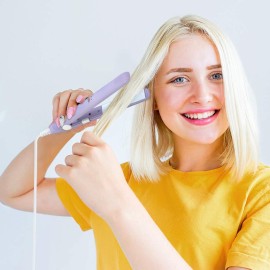 2 in 1 Ceramic Flat Iron - Mini 2.8 Curler and Straightener for Short Hair, Portable with Ceramic Plates for Travel