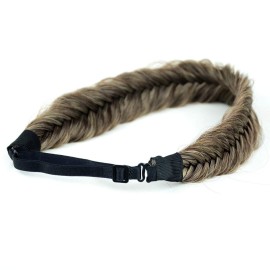 BOBIYA Wide Fishtail Headband for Women Synthetic Hair Ash Brown Plaited Braids Elastic Stretch Fishtail Headband (Ash Brown)