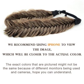 BOBIYA Wide Fishtail Headband for Women Synthetic Hair Ash Brown Plaited Braids Elastic Stretch Fishtail Headband (Ash Brown)