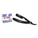 Classic Samurai New Ergonomic Design Stainless Steel Professional Folding Straight Edge Barber Razor Shavette Manual Shaver with 100 Lord Platinum Single Blades