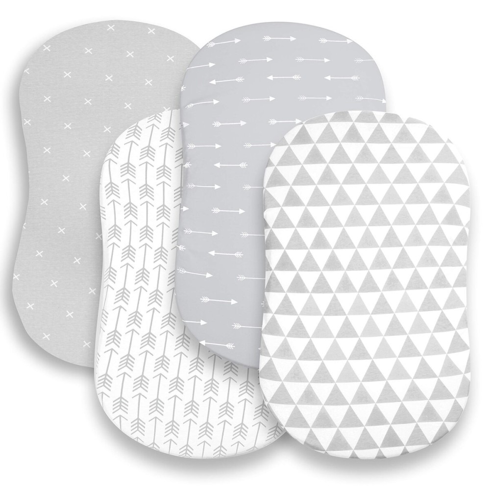 Bassinet Bed Sheets - Premium Bassinet Fitted Sheet for Halo, Mika Micky, Maxi Cosi & Others - 4 Pack 100% Jersey Knit - Bassinet Bedding for Standard Size Oval or Halo Bassinet Pads for Boys & Girls