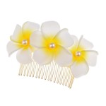 Love Sweety Hawaiian Plumeria Pearl Hair Clips Women Side Comb Flower Barrettes for Beach Party (Golden Comb-White)