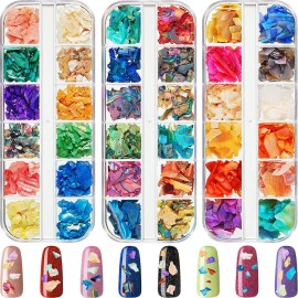 Blulu 36 Boxes Irregular Seashell Slices Seashell Nail Glitter Sequins 3D Laser Nail Flakes Nail Art Decoration for 3D Nail Art Design DIY Decorations, Multicolors