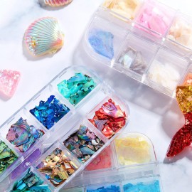 Blulu 36 Boxes Irregular Seashell Slices Seashell Nail Glitter Sequins 3D Laser Nail Flakes Nail Art Decoration for 3D Nail Art Design DIY Decorations, Multicolors Blulu 36 Boxes Irregular Seashell Slices Seashell Nail Glitter Sequins 3D Laser Nail Flakes Nail Art Decoration for 3D Nail Art Design DIY Decorations, Multicolors