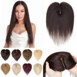S-noilite Human Hair Toppers 130% Density Hand Made Silk Base Clip in Topper Top Hair Pieces For Women with Thinning Hair/Hair Loss Cover Gray Hair 12Inch 40g 2 Dark Brown