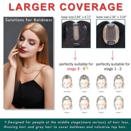 S-noilite Human Hair Toppers 130% Density Hand Made Silk Base Clip in Topper Top Hair Pieces For Women with Thinning Hair/Hair Loss Cover Gray Hair 12Inch 40g 2 Dark Brown