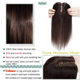 S-noilite Human Hair Toppers 130% Density Hand Made Silk Base Clip in Topper Top Hair Pieces For Women with Thinning Hair/Hair Loss Cover Gray Hair 12Inch 40g 2 Dark Brown