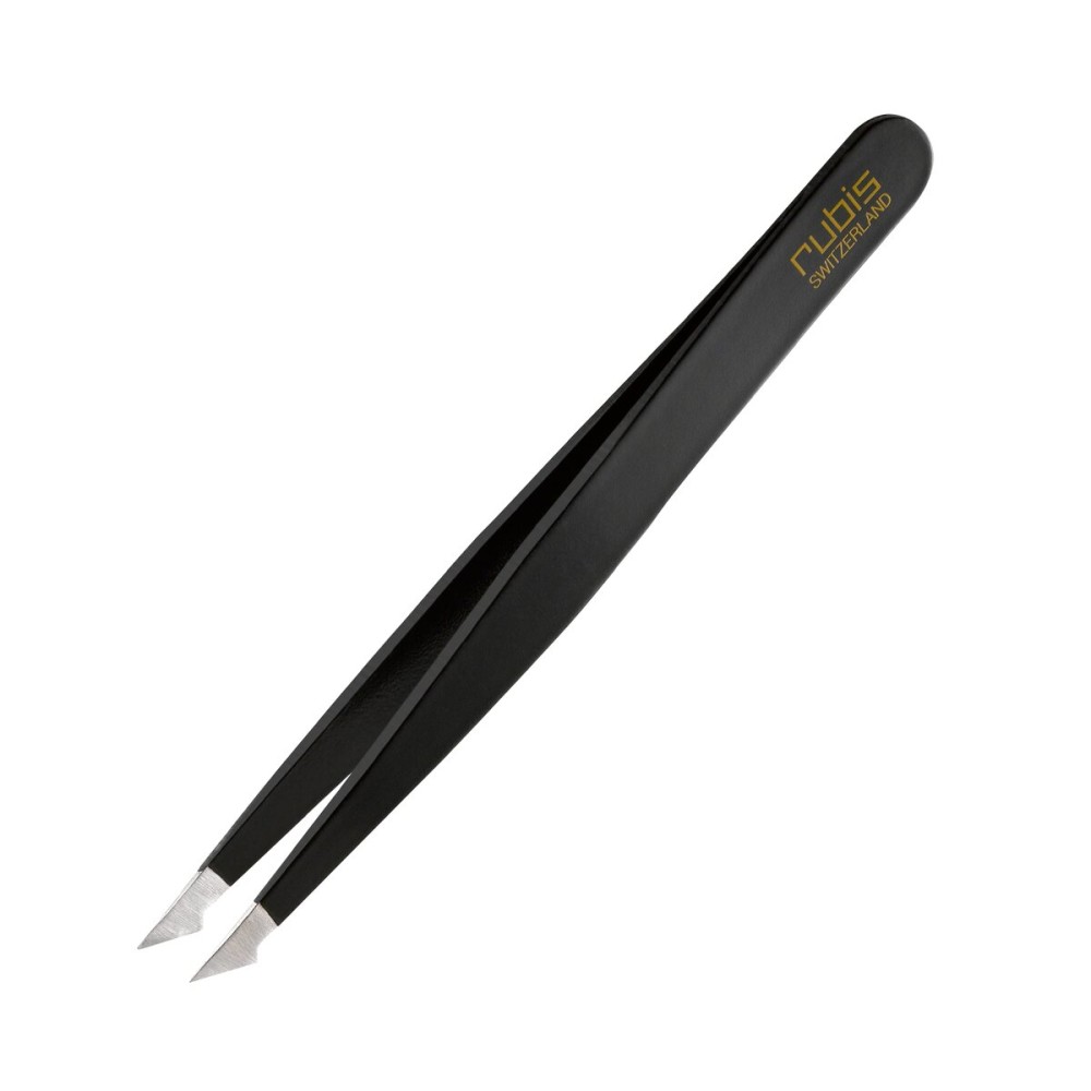 Rubis Evolution Stainless Steel Tweezers, Combined Pointed/Slanted Tips for Precise Eyebrows and Hair Removal, 1K904, Black,Rubis Switzerland Swiss Made World Renowned Precision