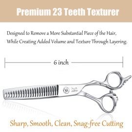 JASON 6 Texturizing Hair Scissors, 23 Teeth Hair Texture Shears Professional Blending Hair Thinning Scissor for Barber, Hairdresser, Stylist, Women and Men, Japanese 440C Stainless Steel JASON 6 Texturizing Hair Scissors, 23 Teeth Hair Texture Shears Professional Blending Hair Thinning Scissor for Barber, Hairdresser, Stylist, Women and Men, Japanese 440C Stainless Steel