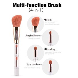Liasun 4 In 1 Exquisite Multi-function Makeup Brushes Funny Combination Design - Blush Brush, Eyeshadow Brush, Angled Brow Brush,Blending Brush For Women and Girls (TR-1)