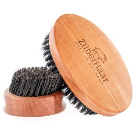 ZilberHaar - Men\'s Slanted Bristle Hair and Beard Brush - Natural Boar and Pearwood Military Style