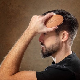 ZilberHaar - Men\'s Slanted Bristle Hair and Beard Brush - Natural Boar and Pearwood Military Style