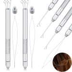 2 Sets 4-in-1 Hair Extension Tools, Includes Loop Needle Threader, Knitting Needles and Holder for Beads Dreadlock Wig Hair Extensions Lace Wig Making, Loop Tools and Hooks