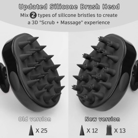 FREATECH Updated Hair Scalp Massager Shampoo Brush with 2 Types of Silicone Bristles, Finely Clean and Scrub Gently, Care for Sensitive & Delicate Scalp, Exfoliate and Stimulate Hair Growth, Black