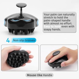 FREATECH Updated Hair Scalp Massager Shampoo Brush with 2 Types of Silicone Bristles, Finely Clean and Scrub Gently, Care for Sensitive & Delicate Scalp, Exfoliate and Stimulate Hair Growth, Black
