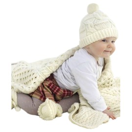 SAOL Irish Baby Blanket 100% Merino Wool Aran Throw for Kids