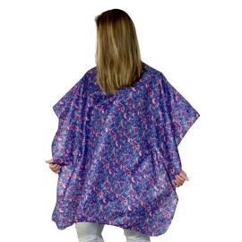 Plum Hill Hair Salon Cape for Stylists - Waterproof Hair Cutting Cape with Snaps, Pink and Purple Swirls