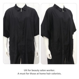 Mobestech Barber Smock Zip Up Work Clothes Short Sleeve Hair Stylist Jacket Haircut Cape Barber Apron for Man Woman Beauty Salon Supply Black Size XL