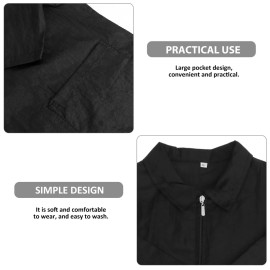 Mobestech Barber Smock Zip Up Work Clothes Short Sleeve Hair Stylist Jacket Haircut Cape Barber Apron for Man Woman Beauty Salon Supply Black Size XL
