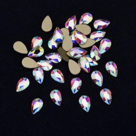 Tisslan 100pcs Crystal AB Foiled Pear Shape Flatback Rhinestone 3 Sizes Mix Nail Art Stones Decorations Jewels for DIY Supplies